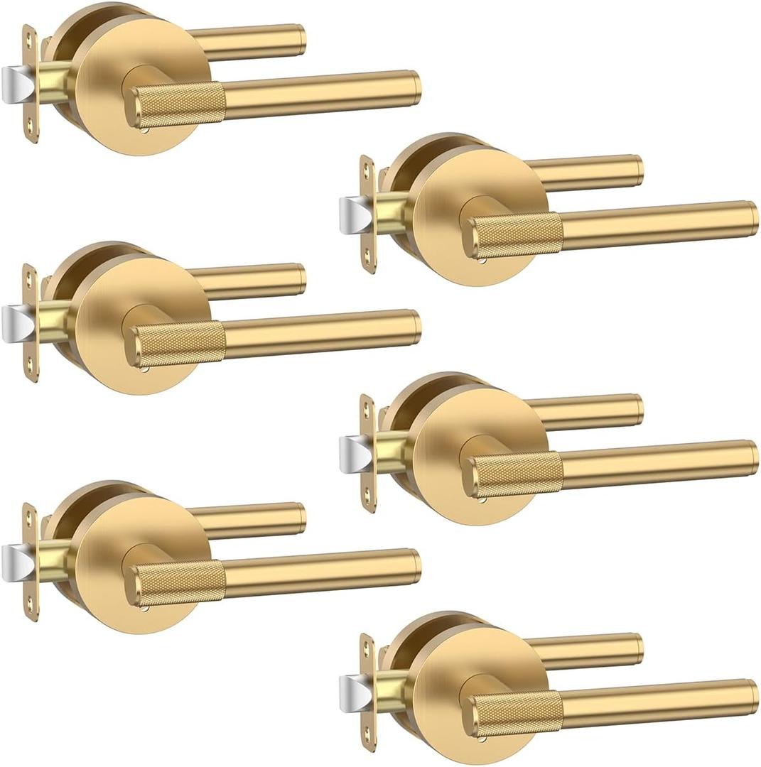 Asidrama 6 Pack Champagne Bronze Privacy Door Handles, Door Lever with Door Knobs Indoor for Bedroom or Bathroom, Heavy Duty Door Handles Interior with Locks for Left Right Sided Doors