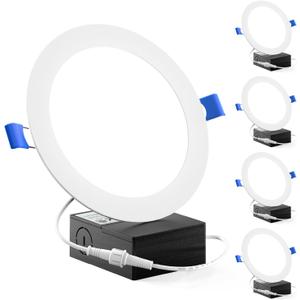 Sunco 4 Pack 6 Inch Ultra Thin LED Recessed Ceiling Lights Slim, 5000K Daylight, Dimmable, 14W=100W, Wafer Thin, Canless with Junction Box - ETL.