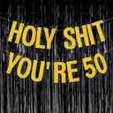 50th Birthday Decorations Banner for Women Men Pre-Strung Gold Glitter Birthday Decoration Sign Funny 50th Bday Supplies Banner