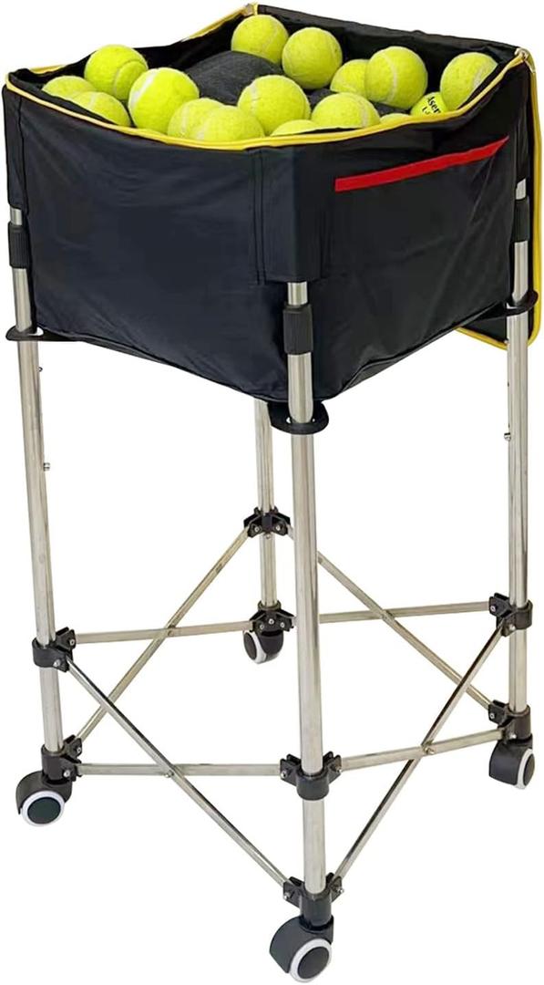Tennis Ball Hopper Basket Removable Waterproof Tennis Ball Saver Bag Cart with Wheels Hold Up to 160 Balls for Tennis Ball Collector