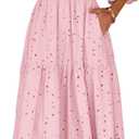 Lazysmile Long Sleeve Dresses for Women V Neck Hollow Out Eyelet Ruffle Swing A-Line Fall Vacation Boho Maxi Dress (Pink, S)