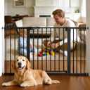 Babelio Extra Wide Baby/Dog Gate PressGuard P7, 29-55" Auto Close for The House and Doorway, Safety Pressure Mounted Pet Door, NO Need Tools and Drilling, Black