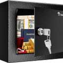 Bonsaii Safe Box with Key Lock, Steel Security Lock Box, 0.23 Cubic Feet, 9.06" W x 6.69" D x 6.69" H, Small Hidden Safe for Cash Jewelry, Black