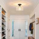 Daunton Small Semi Flush Mount Ceiling Light Fixture, Vintage Matte Black Close to Ceiling Lighting with Etched Glass Shade for Hallway, Kitchen, Entryway (Retro Design, Easy Install)