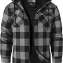 ZITY Men's Flannel Hooded Jacket Fleece Sherpa Lined Plaid Shirts Jackets Zip Up Sweatshirt Hoodies for Men with 4 Pockets (3X-Large, Grey)