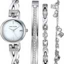 Anne Klein Women's Premium Crystal Accented Silver-Tone Watch and Bracelet Set