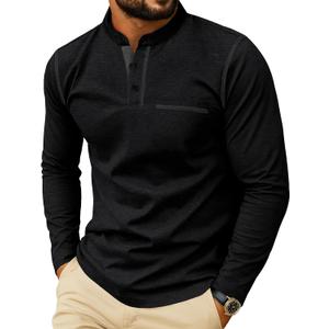 Sailwind Men's Henley Shirts Long Sleeve Button T-Shirt Casual Stylish Cotton Pullover Shirt with Pocket (XX-Large, Black)