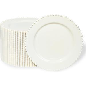 72 Pcs Party Plates Dinner Plate, 10 Inch Ivory Plastic Plate Disposable Heavy Duty,Fancy Ivory Charger Disposable Plastic Plate for Party Wedding Bridal Showers