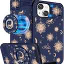 Buleens for iPhone 15 Plus Case 6.7 Inch - with Ring Stand & Camera Cover Aesthetic Cute Designed for Women Girls Sun Moon Stars for iPhone 15 Plus Phone Case Compatible with Magsafe