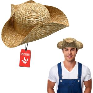 Nicky Bigs Novelties Morph Adult Straw Tricorn Hat Adjustable Colonial, Pirate, & Southern Wide-Brim Hat for Men & Women Gardening, Outdoor Work, Historical Reenactment, Cosplay, & Costume Accessory