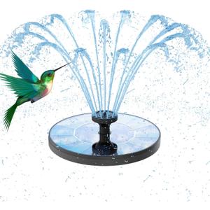 AMZtime Solar Water Fountain, Upgraded Solar Bird Bath Fountains with 6 Nozzles, Free Standing Floating Solar Powered Water Fountain Pump for Bird Bath, Garden, Pond, Pool and Outdoor (1w)