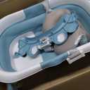 Collapsible Baby Bathtub for Newborns with Thermometer and Soft Floating Cushion Portable and Foldable Travel Baby Bath Tub for Infants to Toddler 0-36 Month (Blue)