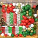 140pcs Christmas Party Balloon Set, Merry Xmas Balloons with Table Skirts and Foil Fringe Tinsel Curtains for Winter Holiday Party Decorations