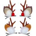 TailaiMei Christmas Hair Clip, 2 Pairs Cute Reindeer Antlers Ears Hair Accessory with Plush Ball, Christmas Hair Pins for Women and Party Favors