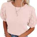 Womens Short Sleeve Sweaters Crewneck Knit Pullover Tops 2025 Summer Casual Lightweight Crochet Blouse Shirt S