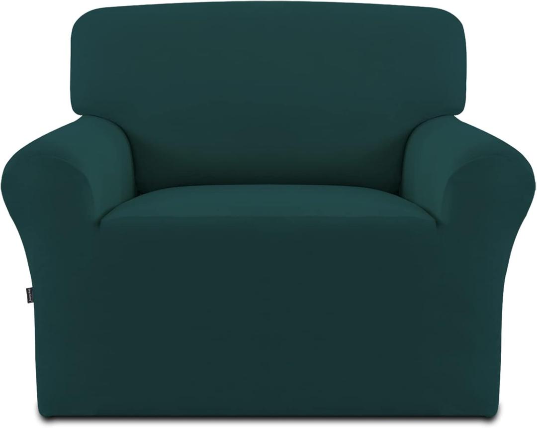 Easy-Going Fleece Stretch Sofa Slipcover Spandex Anti-Slip Soft Couch Sofa Cover, Washable Furniture Protector with Anti-Skid Foam and Elastic Bottom for Kids, Pets(Chair, Deep Teal) (Small)