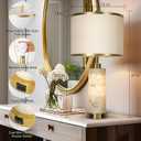 KIVDITZO 27" Alabaster Table Lamps Set of 2, Lamps for Living Room Bedroom,Bedside Lamps with Night Light,Nightstand Lamp with USB A+C Ports,Modern Table Lamp with Linen Shade (Bulbs Included)
