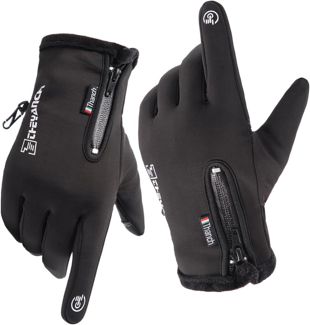 Winter Warm Gloves, Touchscreen Cold Weather Driving Gloves Windproof Anti-Slip Sports Gloves for Cycling Running Skiing Hiking Climbing, Men Women (Large, black)