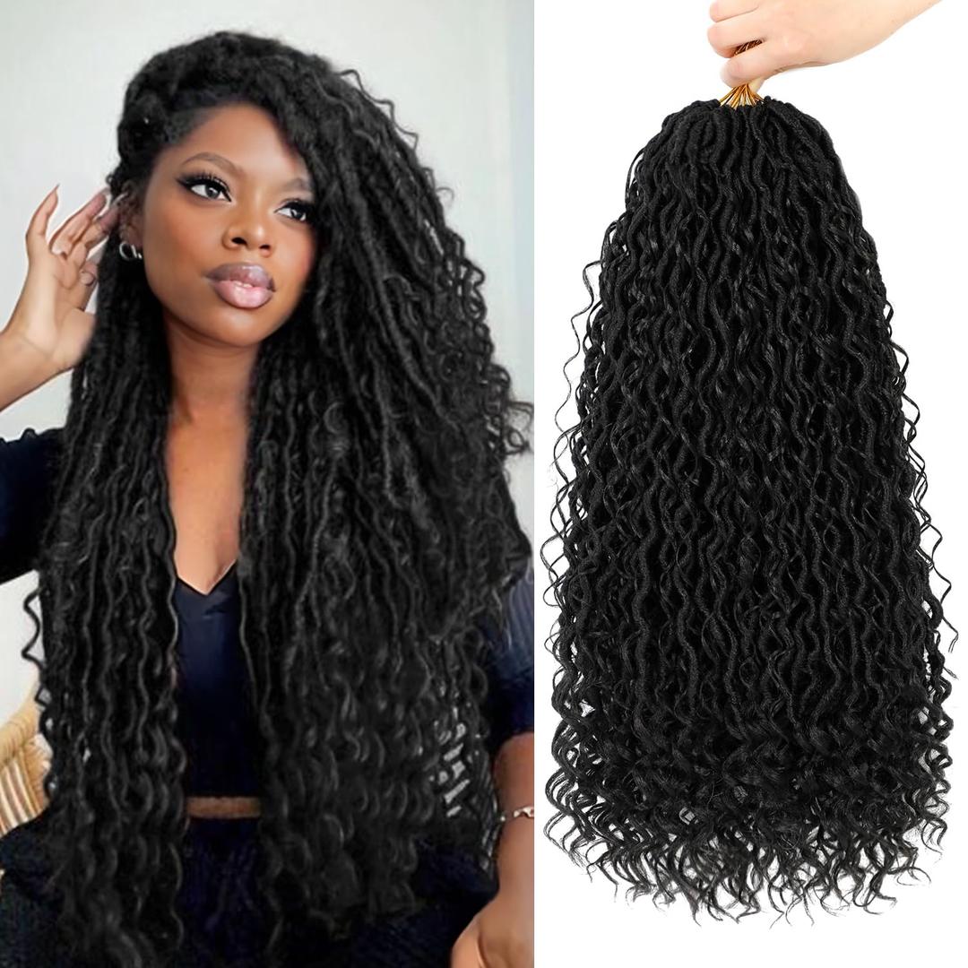 8 Packs Goddess Faux Locs Crochet Hair for Black Women, Long Goddess Locs Crochet Hair, Boho Style Locs, River Hair with Curly Ends (22Inch, 1B#, 8Packs)