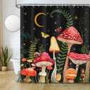 84 Inch Extra Long Mushroom Shower Curtain Black and Red Floral Butterfly Waterproof Fabric Bathroom Shower Curtains Aesthetic Moon Flower Plant Bath Curtain with Hooks (72'' × 84'', Black)