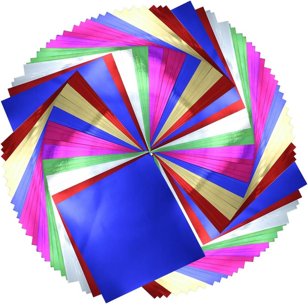 140 Sheets Foil Color Cardstock Folding Paper,Metallic Mirror Board Origami Sheets for DIY Card,Invitation and Scrapbook Paper,Art and Craft(7 Colors,6" x 6")