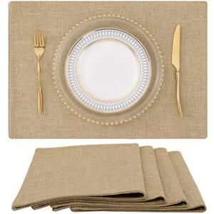 homing Cotton Linen Placemats Set of 4, Cloth Washable Farmhouse Dining Table Mats for Indoors & Outdoors, Easy to Clean, Linen, 13 x 19 Inch