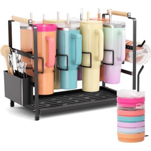 Tumbler Water Bottle Organizer for 40 oz Tumbler with Handle, 2 in 1 Multi-Functional Stanley Cup Storage Holder, Stanley Cup Stand Organizer Drying Rack for Kitchen Cabinets Organizer, 8 Slots