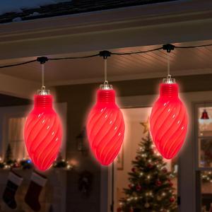 Lanpn 3 Pcs 11" Outdoor LED Ornaments, Large Christmas Lighted Bulbs, Xmas Tree Battery Powered Bulb Decor with Dark Sensor, Christmas Ornament Lights for Lawn Garden Yard Patio, Red