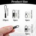32 Pack Zipper Pull Replacement Kit Universal Detachable Zipper Pulls Tabs Zippers Pull Replacement Luggage Zippers Pulls for Backpacks Purses Jackets Boot Coat Clothing Pants, Black Silver