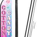 Remagr 11 ft Cotton Candy Feather Flag Swooper Flag Business Cotton Candy Signs Feather Flag Windless Banner Business Advertising Flag with Stainless Flagpole for Store Outdoor Carnivals