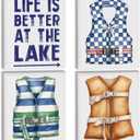 Bucherry Lake House Canvas Wall Art Set of 4 Vintage Life Jacket Beach House Wall Decor Rustic Lakehouse Decor for Cabin Farmhouse Kitchen Bathroom Bedroom, 8 x 10 Inch