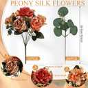Burnt Orange Peony Artificial Flowers, Fall Faux Peonies Hydrangea Eucalyptus Bouquet 12 Packs Silk Vintage Realistic Peony Floral Arrangement for Wedding Centerpiece Table Vase Autumn Decor