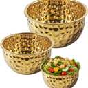 Gold Mixing Bowls Hammered Mixing Bowl Set, Stainless Steel Golden Finish Decorative Serving Bowls for Kitchen, 3 Piece Salad Bowl for Prepping Cooking Baking Serving Gold Serving Bowls For Home Decor
