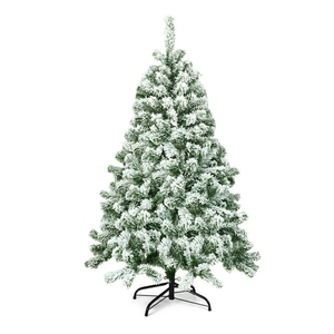 4.5FT Artificial Hinged Christmas Tree Snow Flocked Pine Tree w/400 Tips and Foldable Base