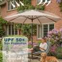 PatioKingdom 9FT Patio Outdoor Umbrella-UPF 50+ Sun Shade with Wind Vent, Push-Button Tilt & Smooth Crank Lift, Rust-Resistant Fiberglass Frame for Garden, Backyard,Yard (Beige)