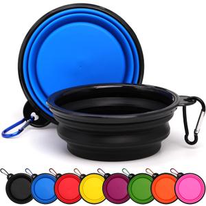2 Pack Dog Bowl Pet Collapsible Bowls with Clasp Puppy Travel Bowl Portable Cats Water Food Dish for Walking Parking Outdoors Traveling (Small, Blue+Black)