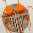 Women's Colorful Striped Halter String Bikini Set 2 Piece Tie Side Triangle Swimsuits Textured Swimwear (L)