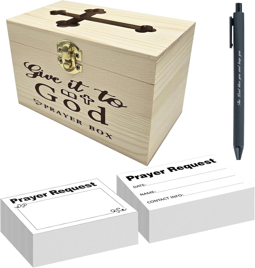 Prayer Box with 100 Pcs Prayer Cards Wooden Prayer Request Card Box with 1 Prayer Pen, The Prayer Box for Your Daily Prayers
