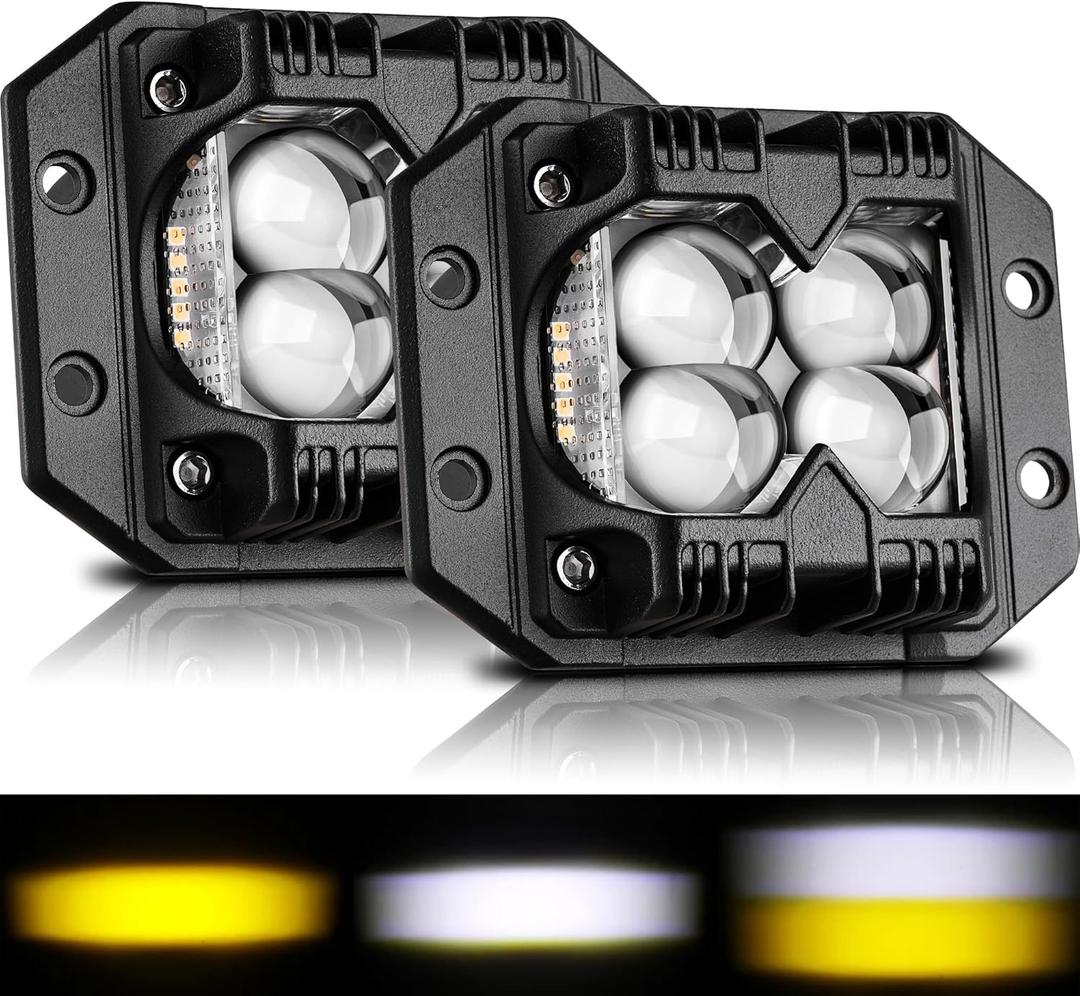 Flush Mount Pod Lights 5Inch 2 pcs - 80W Amber White Spot Strobe Side Shooter Rear Bumper Lights for Truck ATV UTV SUV Offroad 4x4 Boat