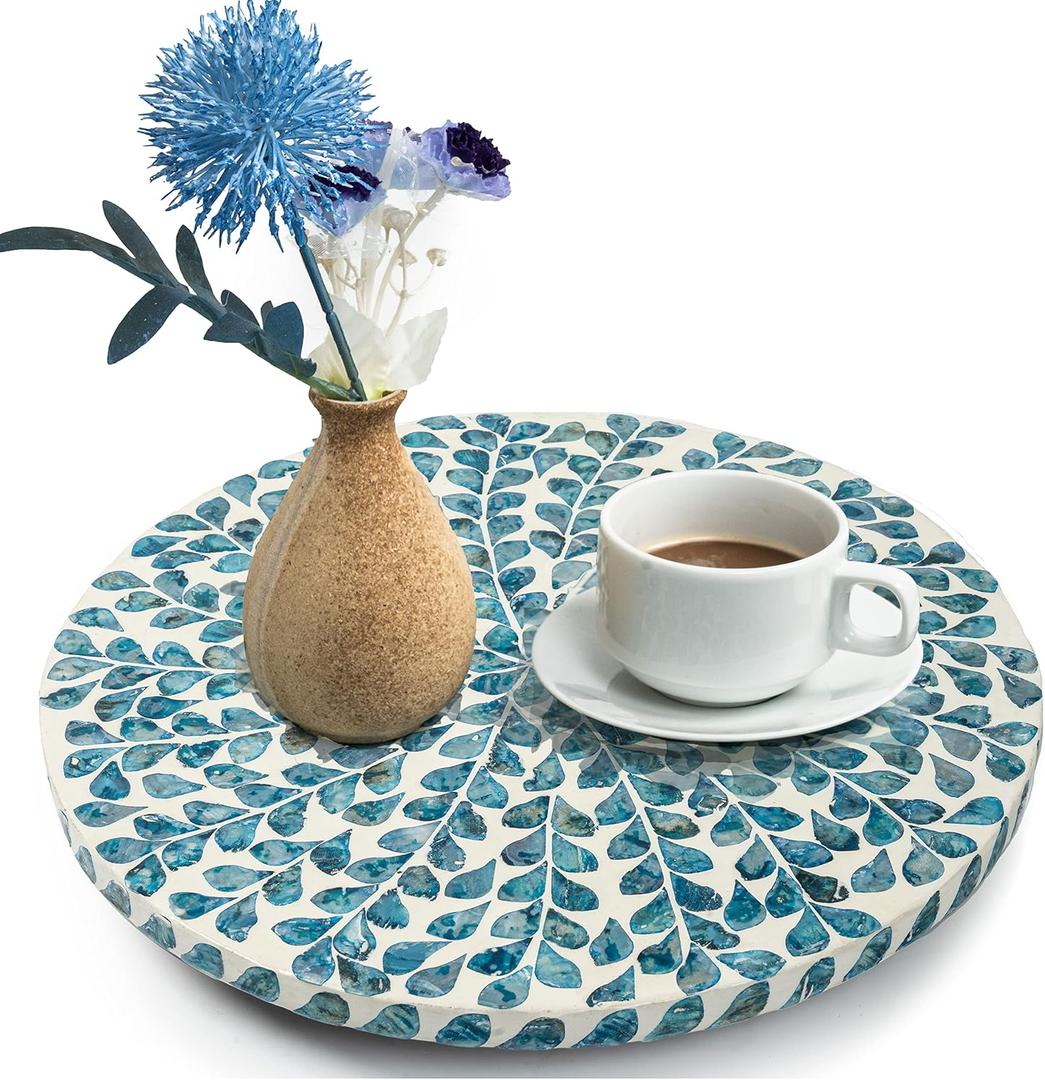 CLAYNIX Lazy Susan for Countertop - Lazy Susan for Table, Mother of Pearl Turntable Organizer, Wood Round Spinning Tray Rotating for Kitchen, Cabinet, Counter Spice Pantry.12.5 Inch