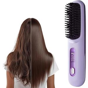 2026 Upgraded Go Brush - Pro for Short Hair - Cordless Straightening Brush with Fast Heat, 3 Temperature Settings, Ionic & Ceramic Care, 2500mAh USB-C Rechargeable for Frizz-Free Styling (Purple)
