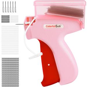 Stitch gun for clothes, Handheld quick stitch sewing gun clothing fixer with storage box, Tagging gun for clothing sewing kit includes 6 needles and 3000 fasteners (Pink)