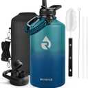 One Gallon Water Bottle Insulated, Triple Walled Vacuum Stainless Steel (Cold for 48 Hrs), Leak Proof & Non-BPA, Large Water Flask Jug with Paracord Handle & Straw Spout Lids (128 Ounces, Cyan Blue)