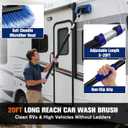 Up to 26FT Reach 20FT Car Wash Brush Kit with Long Handle, 8 Attachments, 180° Rotating Mop & Foldable Bucket, Scratch-Free Soft & Hard Brushes for Cars, Trucks, SUVs & RVs