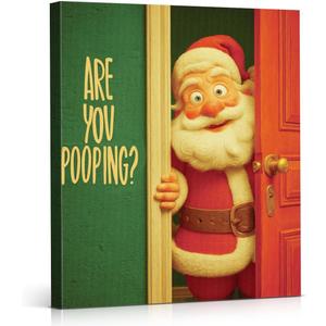 YJIKRTVT Funny Santa Bathroom Wall Art, Are You Pooping, Rustic Farmhouse Christmas Bathroom Artwork, Humorous Santa Claus Canvas Print, Funny Holiday Toilet or Restroom Wall Decor, 8x10 Inches
