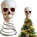Halloween Tree Topper, Skull Tree Topper Decor with Santa Hat, Christmas Trees Spooky Decorations, 5 Inch Skeleton Head Party Props for Halloween Garden Home Lawn Party Decor