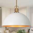 LamQee 18 Inch White and Gold Large Pendant Light Kitchen Island, Farmhouse Modern Dome Pendant Light Fixtures Ceiling Hanging Lighting Chandelier for Dining Room Over Table, Bar, Hallway, Entryway