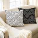 Art Deco Black and White Pillow Covers 18x18 Set of 2, Art Deco Decor, Abstract Vintage 1920s Peacock Tail Pattern Decorative Throw Pillow Covers for Home Bedroom Living Room, Double-Sided