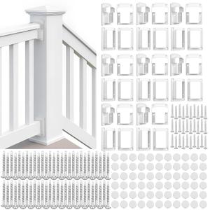 Beeveer 8 Sets Vinyl Fence Railing Bracket Kit with Screws Straight Porch and Deck Railing Bracket Fits for 2″ x 3.5″ White Top and Bottom for Yorkshire and Bolton