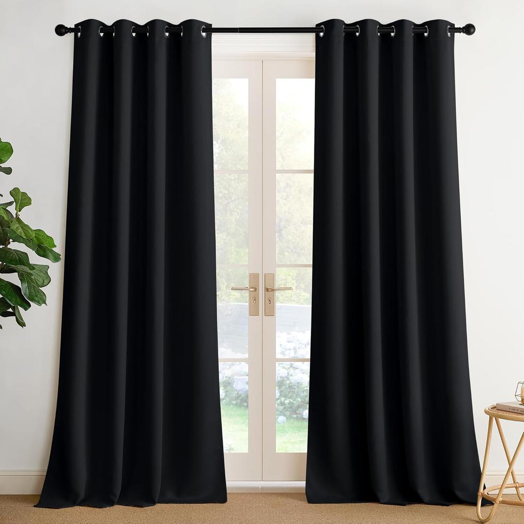 NICETOWN 95 Inch Blackout Curtains, Grommet 2 Panels Thermal Insulated Black Room Darkening Drapes, Extra Long Window Curtains for Bedroom Living Room